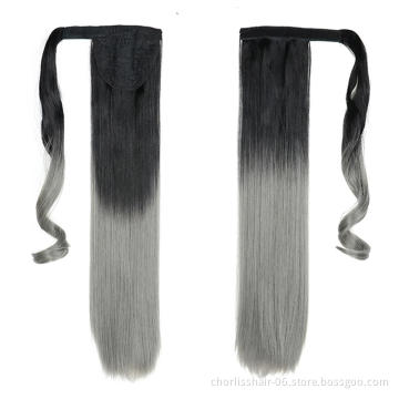 Top Quality Silky Straight High Ponytail For Black Women Pour Petite Fille Wrap Around Synthetic Clip Hair Ponytails Extensions